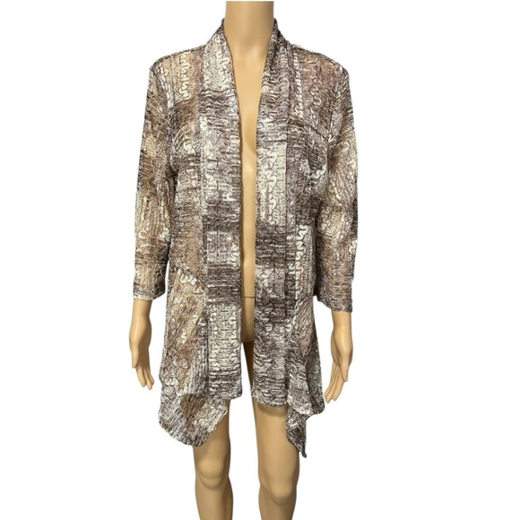 Chico’s Easy Wear Brown and Cream Patterned Kimono Cardigan Size 2 (12/14 L) - Picture 1 of 6